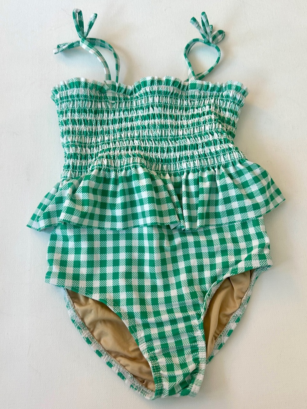 Old Navy girls' gingham one-piece swimsuit.  smocked bodice.  Size 4T.